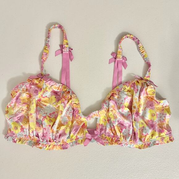 FOR LOVE & LEMONS Pastel Punch Bra Pink Yellow Floral Ruffled Lingerie - Picture 3 of 11